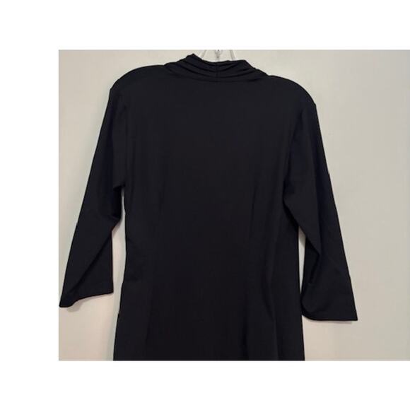 J Mclaughlin Dress Faux Wrap Midi Black Minimalist Capsule Medium 3/4 Sleeve - Picture 4 of 7